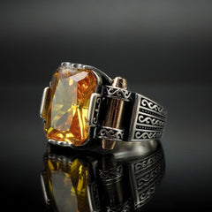 YELLOW CITRINE RING FOR MEN IN 925 SILVER