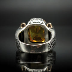 YELLOW CITRINE RING FOR MEN IN 925 SILVER
