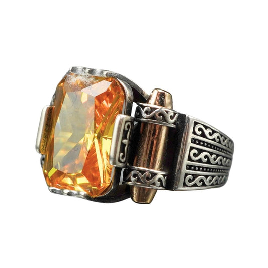 YELLOW CITRINE RING FOR MEN IN 925 SILVER