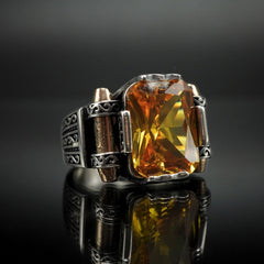 YELLOW CITRINE RING FOR MEN IN 925 SILVER