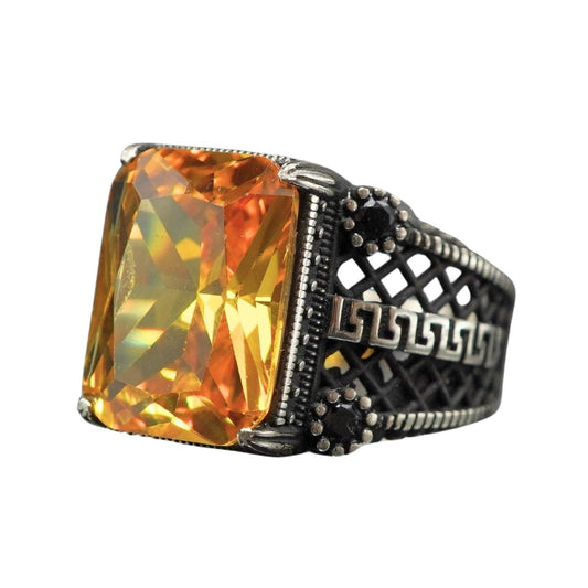 CITRINE GEMSTONE 925 STERLING SILVER HANDMADE RING FOR MEN