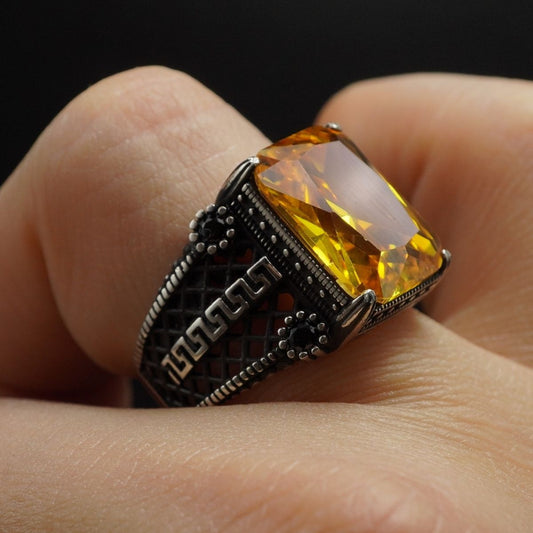 CITRINE GEMSTONE 925 STERLING SILVER HANDMADE RING FOR MEN