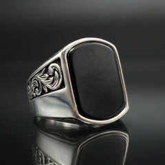 CLASSIC DAILY BLACK ONYX SILVER RING FOR MEN