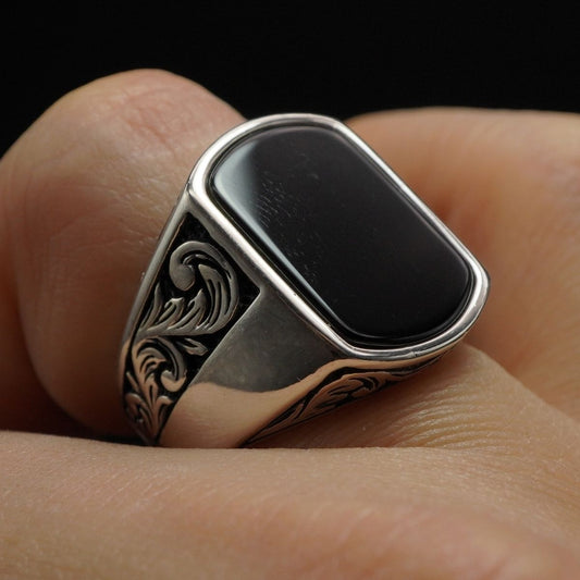 CLASSIC DAILY BLACK ONYX SILVER RING FOR MEN