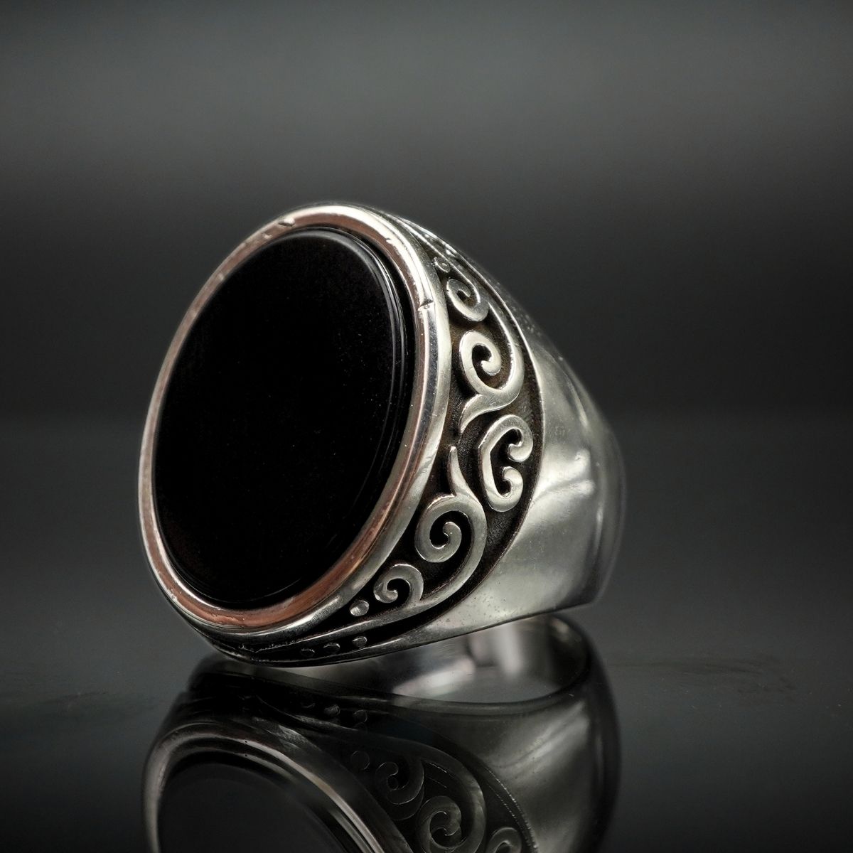 MEN HANDMADE BLACK ONYX  GEMSTONE 925 STERLING SILVER RING