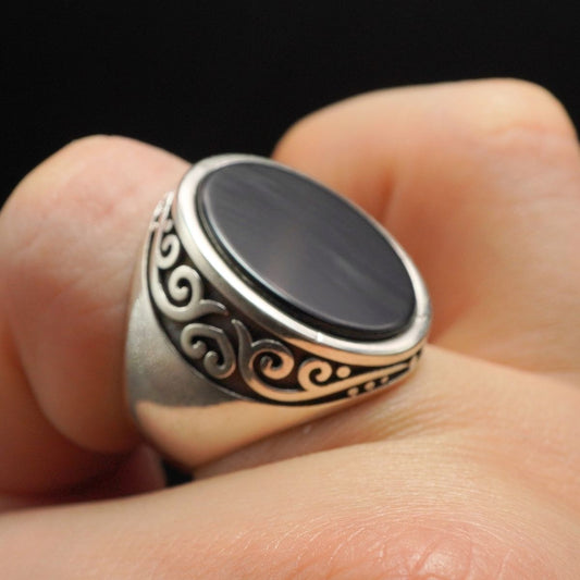 CLASSIC BLACK ONYX RING FOR MEN IN 925 STERLING SILVER