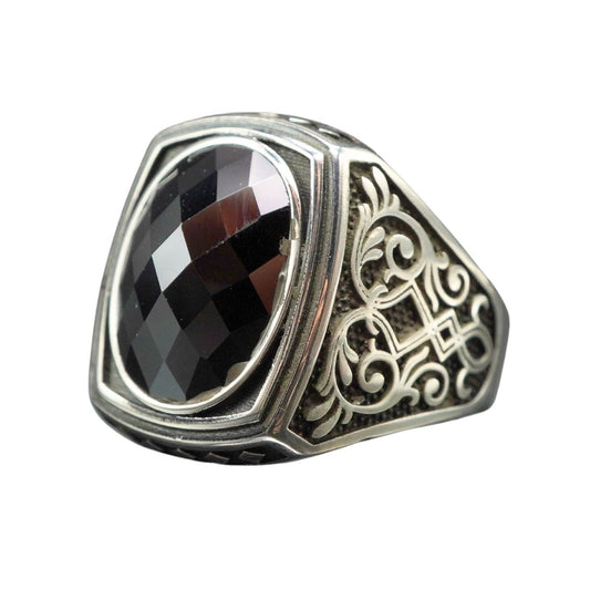 MEN HANDMADE ONYX GEMSTONE 925 STERLING SILVER RING 