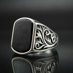 HANDMADE SILVER MEN RING IN BLACK ONYX GEMSTONE