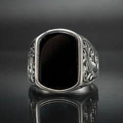 HANDMADE SILVER MEN RING IN BLACK ONYX GEMSTONE