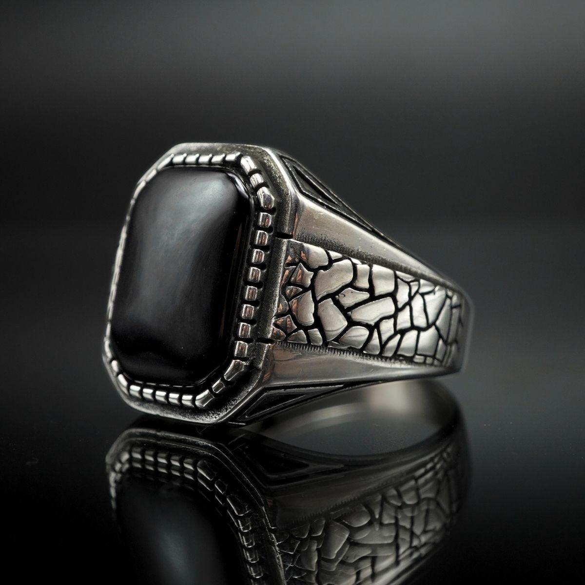 HANDMADE ONYX SILVER RING FOR MEN