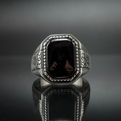 CLASSIC BLACK ONYX GEMSTONE 925 STERLING SILVER RING FOR MEN