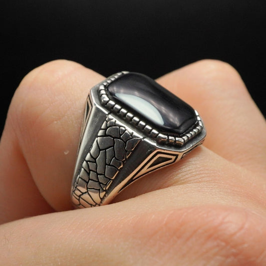 CLASSIC BLACK ONYX GEMSTONE 925 STERLING SILVER RING FOR MEN
