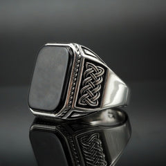 BLACK ONYX GEMSTONE HANDMADE RING FOR MEN IN SILVER