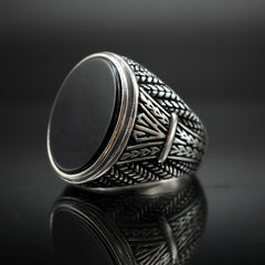 BLACK ONYX GEMSTONE RING FOR MEN IN 925 SILVER