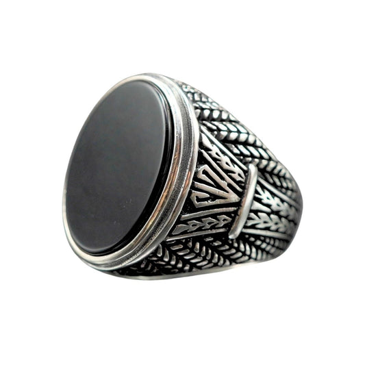 ONYX GEMSTONE OVAL 925 STERLING SILVER RING FOR MEN 