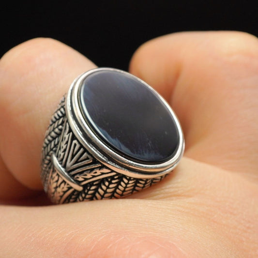 ONYX GEMSTONE OVAL 925 STERLING SILVER RING FOR MEN 