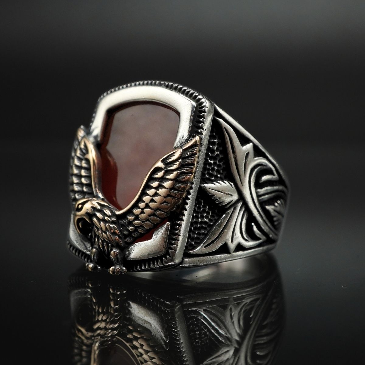 EAGLE AGATE STONE 925 STERLING SILVER RING