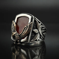 AMERICAN EAGLE AGATE GEMSTONE 925 STERLING SILVER RING