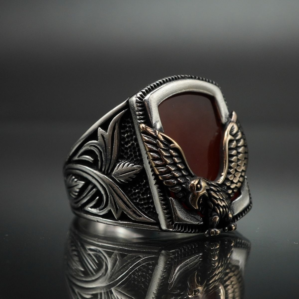 EAGLE AGATE STONE 925 STERLING SILVER RING