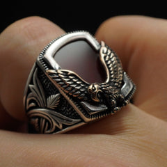 EAGLE AGATE STONE 925 STERLING SILVER RING