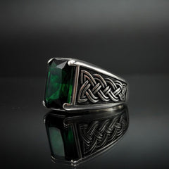EMERALD GEMSTONE 925 STERLING SILVER HANDMADE RING FOR MEN