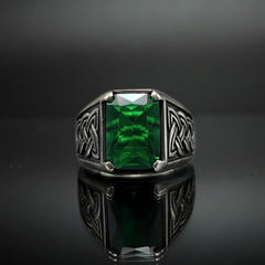 EMERALD GEMSTONE 925 STERLING SILVER HANDMADE RING FOR MEN