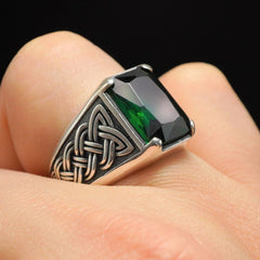 EMERALD GEMSTONE 925 STERLING SILVER HANDMADE RING FOR MEN