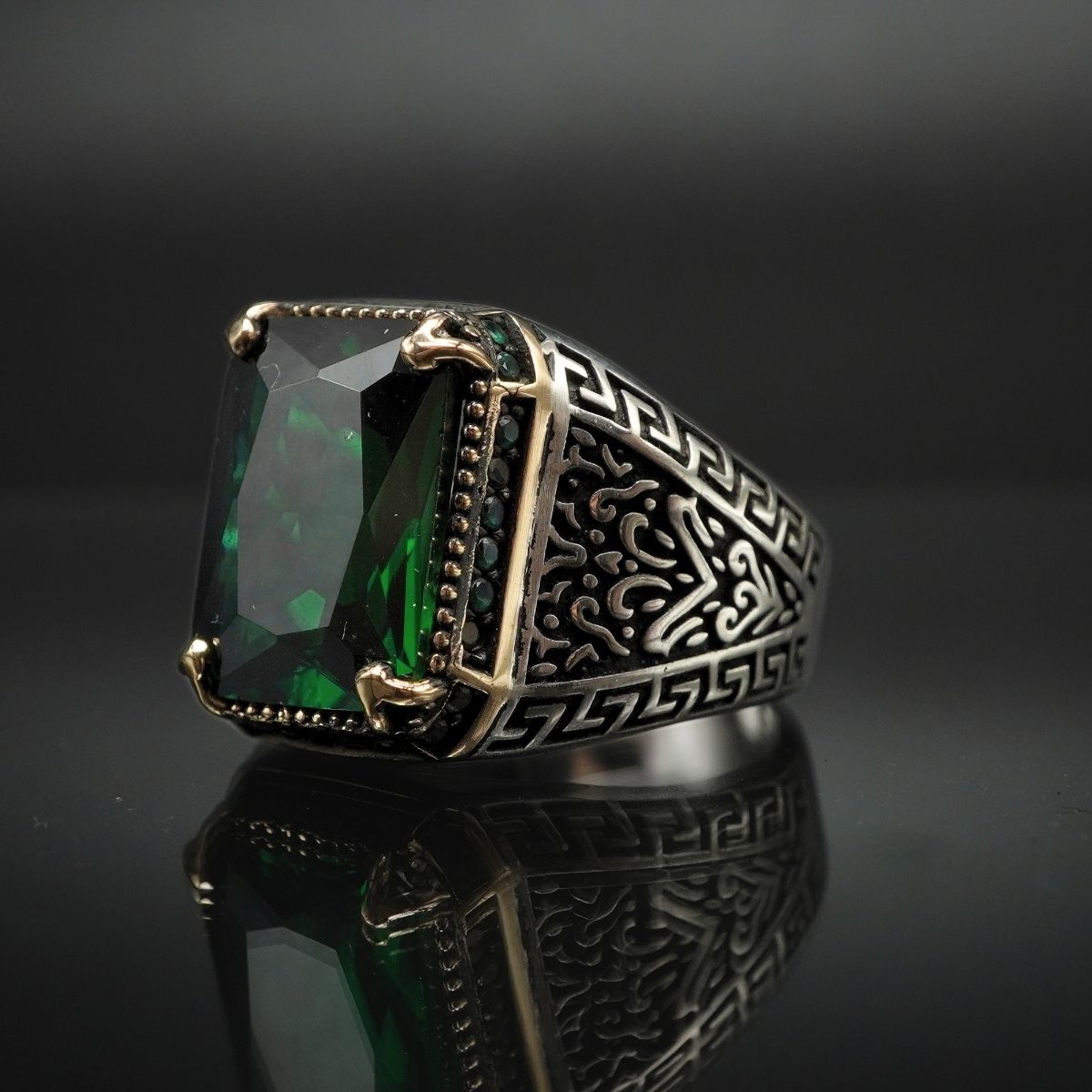 EMERALD HANDMADE 925 STERLING SILVER RING FOR MEN
