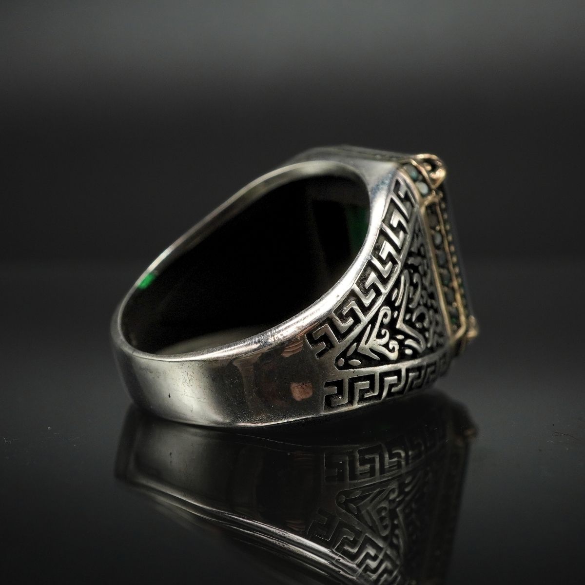 GREEN EMERALD RING FOR MEN IN 925 STERLING SILVER