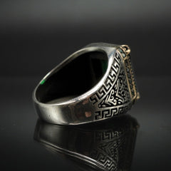 GREEN EMERALD RING FOR MEN IN 925 STERLING SILVER
