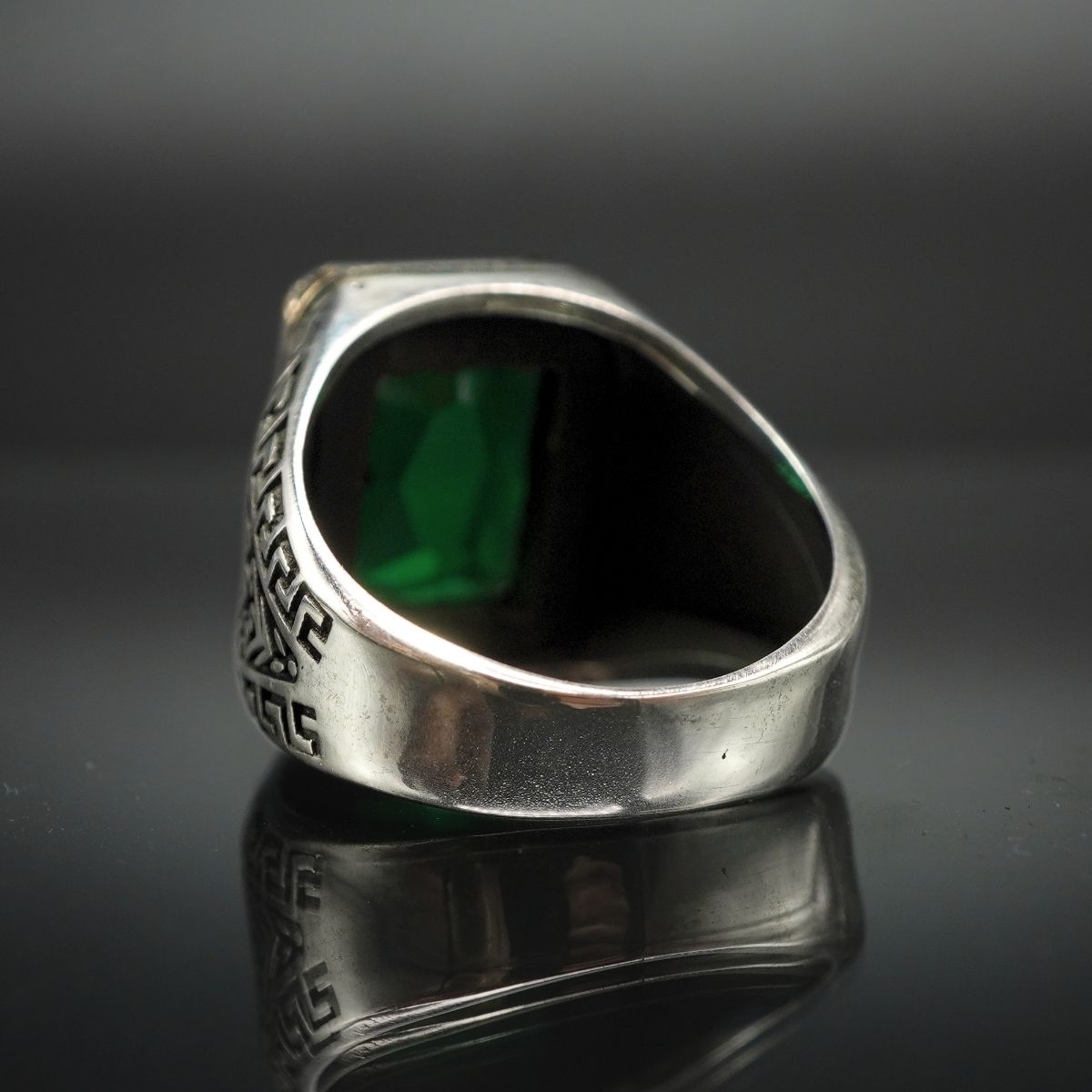 GREEN EMERALD RING FOR MEN IN 925 STERLING SILVER