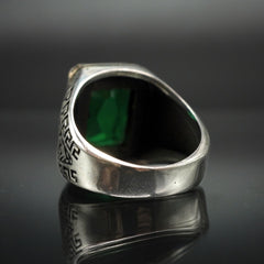 GREEN EMERALD RING FOR MEN IN 925 STERLING SILVER