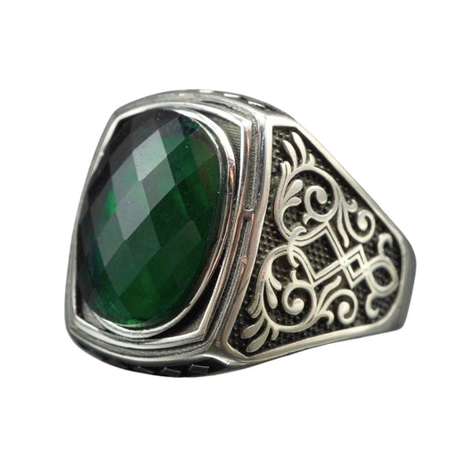 MEN HANDMADE 925 STERLING SILVER RING IN EMERALD
