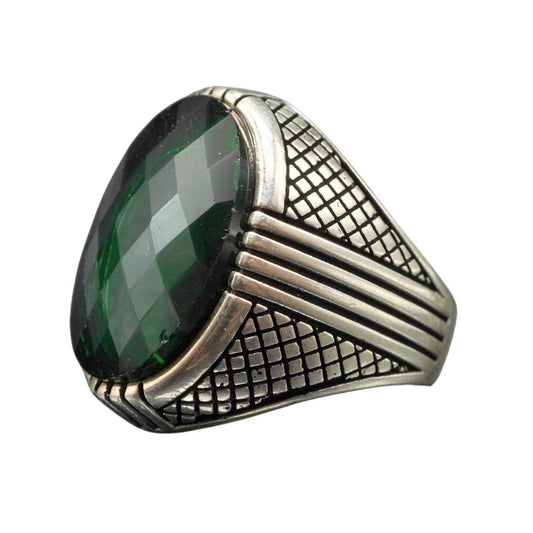GREEN EMERALD GEMSTONE 925 STERLING SILVER HANDMADE RING