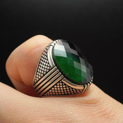 GREEN EMERALD GEMSTONE 925 STERLING SILVER HANDMADE RING