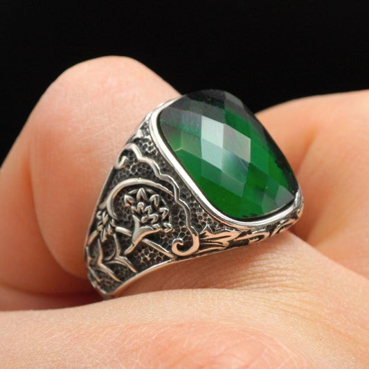 EMERALD 925 SILVER RING FOR MEN