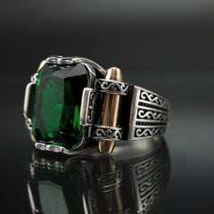 GREEN EMERALD RING FOR MEN IN 925 SILVER