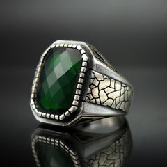 HANDMADE EMERALD SILVER RING FOR MEN