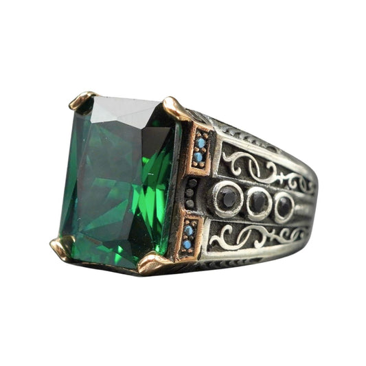 MEN HANDMADE 925 STERLING SILVER RING IN EMERALD