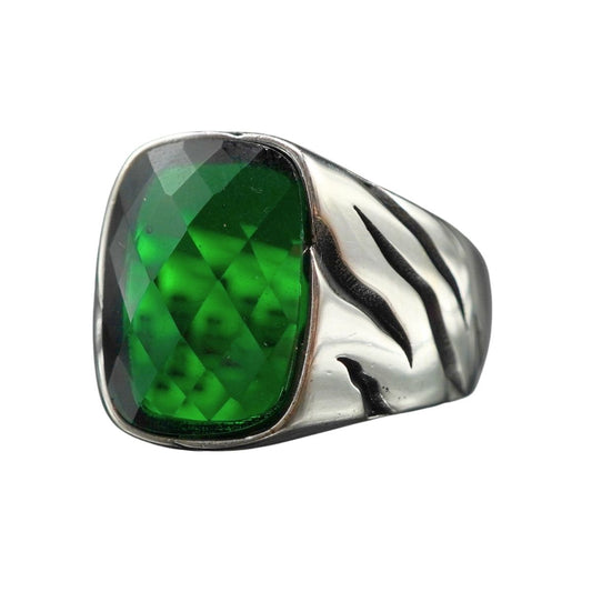 EMERALD GEMSTONE HANDMADE RING FOR MEN IN 925 STERLING SILVER