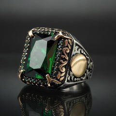 GREEN EMERALD 925 STERLING SILVER MEN HANDMADE RING