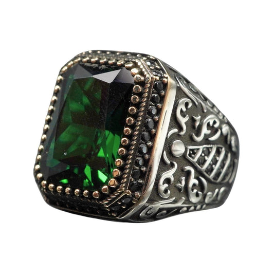 TURKISH HANDMADE EMERALD GEMSTONE 925 STERLING SILVER RING