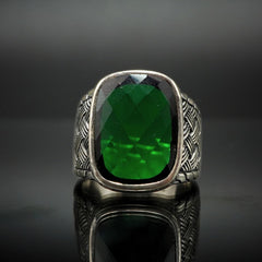 GREEN EMERALD GEMSTONE 925 STERLING SILVER HANDMADE RING