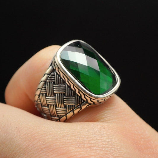 GREEN EMERALD GEMSTONE 925 STERLING SILVER HANDMADE RING