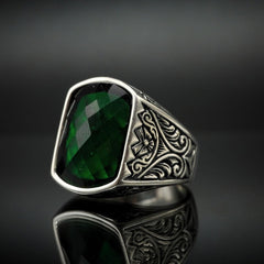 GREEN EMERALD GEMSTONE 925 STERLING SILVER HANDMADE RING