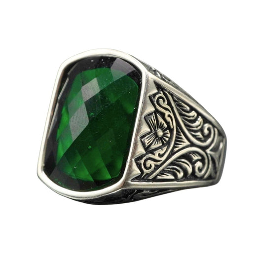 GREEN EMERALD GEMSTONE 925 STERLING SILVER HANDMADE RING