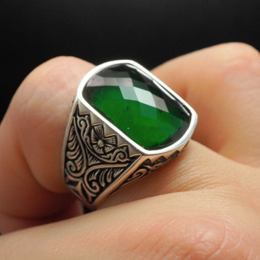 GREEN EMERALD GEMSTONE 925 STERLING SILVER HANDMADE RING
