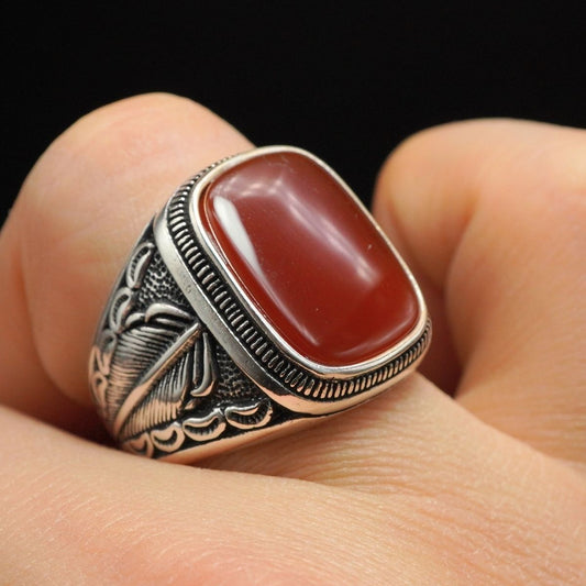 AGATE GEMSTONE 925 STERLING SILVER RING FOR MEN