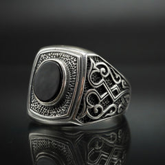ONYX HANDMADE 925 STERLING SILVER RING FOR MEN