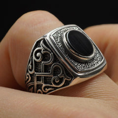 ONYX HANDMADE 925 STERLING SILVER RING FOR MEN